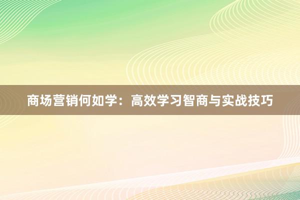 商场营销何如学:高效学习智商与实战技巧